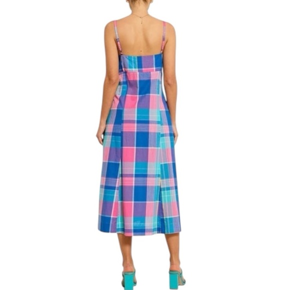 Bohemian Traders Sleeveless Cotton A-Line Slip Midi Dress - Blue Plaid - Large - Picture 9 of 13